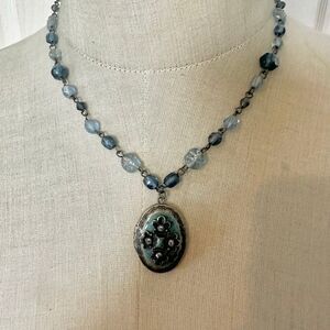 Worthington Blue Beaded Locket Necklace with Ornate Pendant